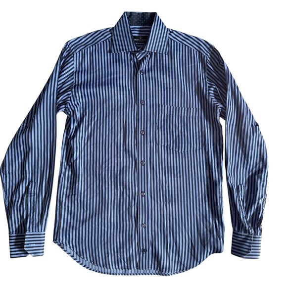EUC Bugatchi Men's Button-Up Shirt - Blue Striped, Long Sleeve Size M, 100% Ctn - Picture 2 of 7